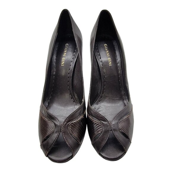 Gianni Bini Women's Size 7.5M Brown Leather Peep Toe Pump Stiletto Heels Shoes - Picture 4 of 11